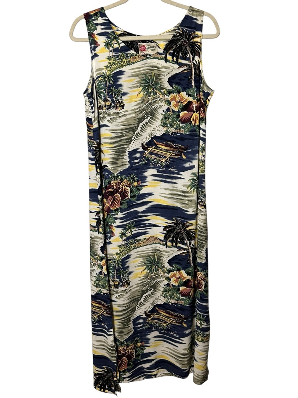 Hilo Hattie Hawaiian Maxi Dress Tropical Island Core Vintage Aloha Tank Dress M